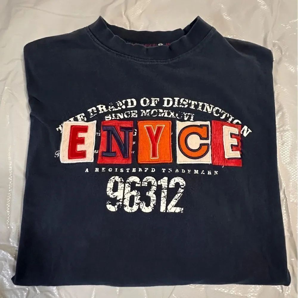 Vintage Enyce Clothing Co. Navy Blue Graphic Short Sleeved T-shirt Size 6XL